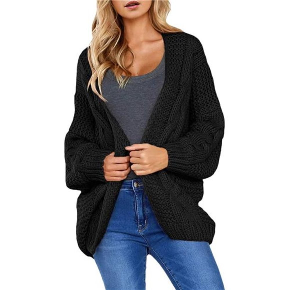 Cozy Long Sleeve Chunky Knit Cardigan Sweater Women Open Front